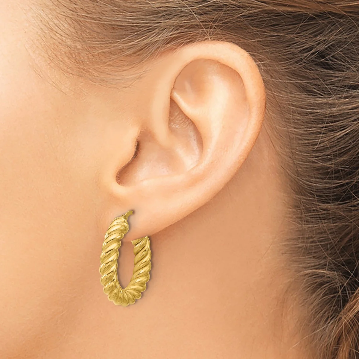 14K Leslie's Women's 5mm Twisted Hoop Earrings in 14K Yellow Gold - Image 4