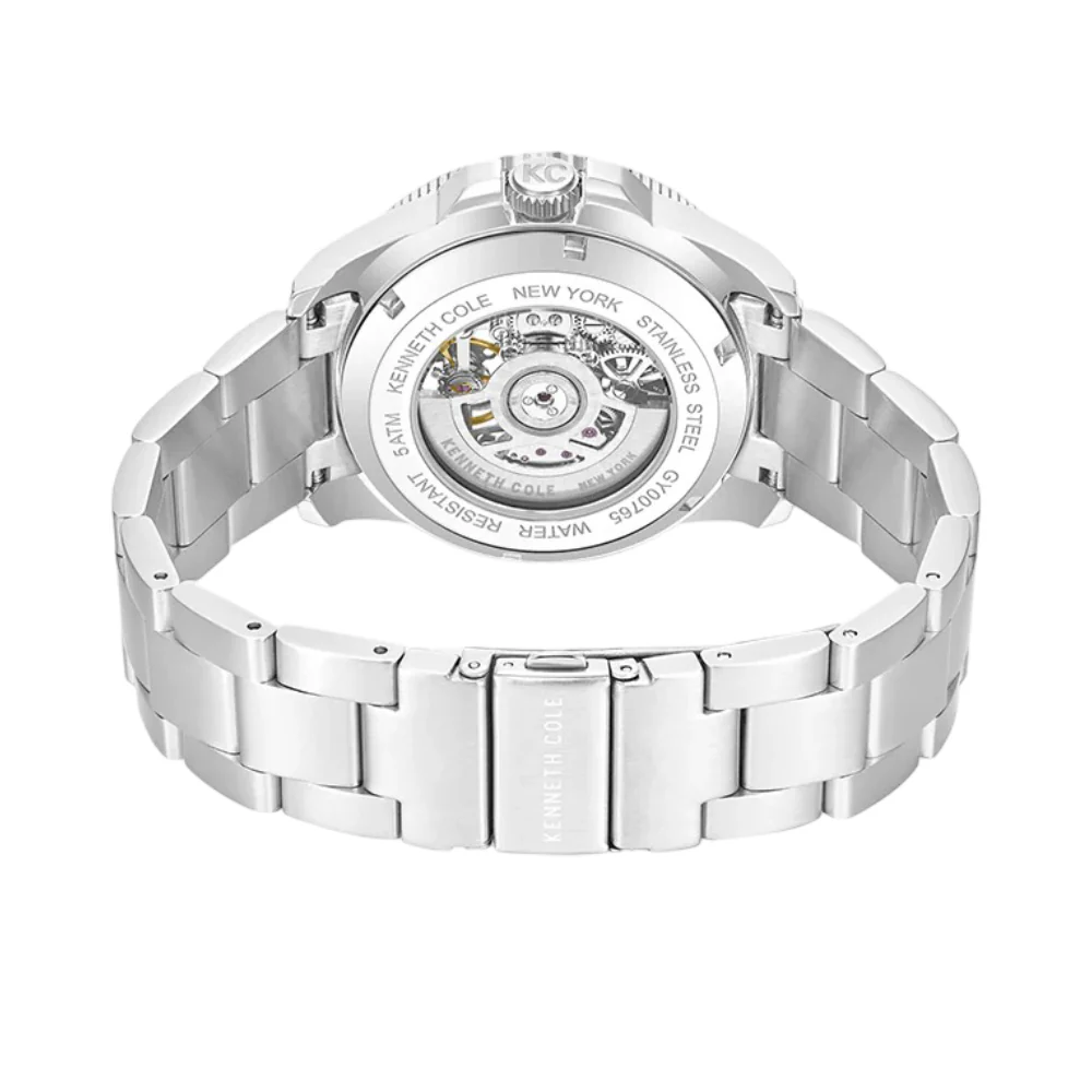 Kenneth Cole New York Skeleton Men's Silver Bracelet Watch - Blue Dial - Image 3