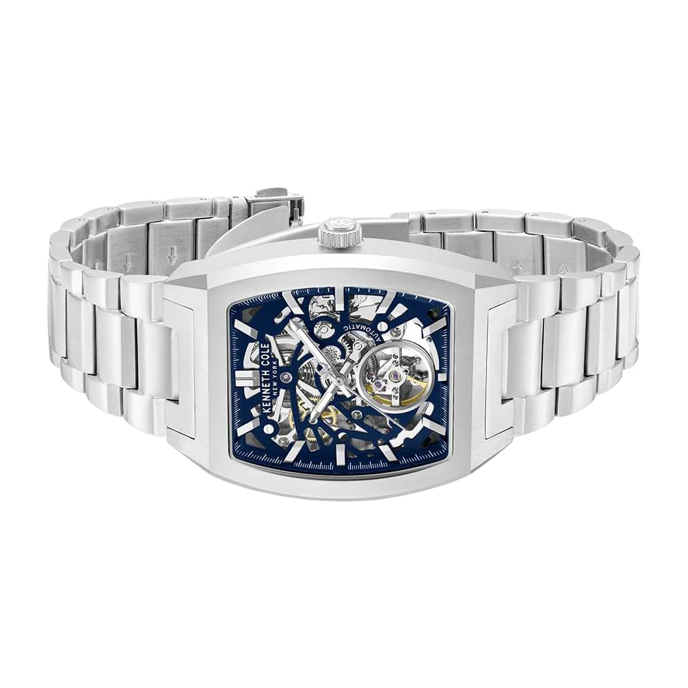 Kenneth Cole New York Skeleton Men's Silver Bracelet Watch - Blue Dial - Image 3