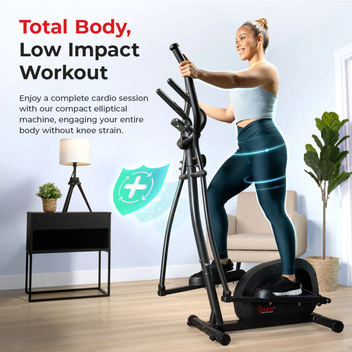 Sunny Health & Fitness SF-E905SMART Smart Compact Magnetic Elliptical - Black - Image 4