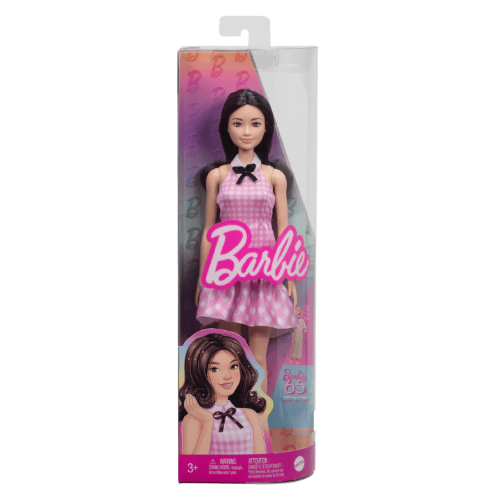 Barbie Fashionistas Doll with Black Hair Pink Gingham Dress and Accessories - Image 6