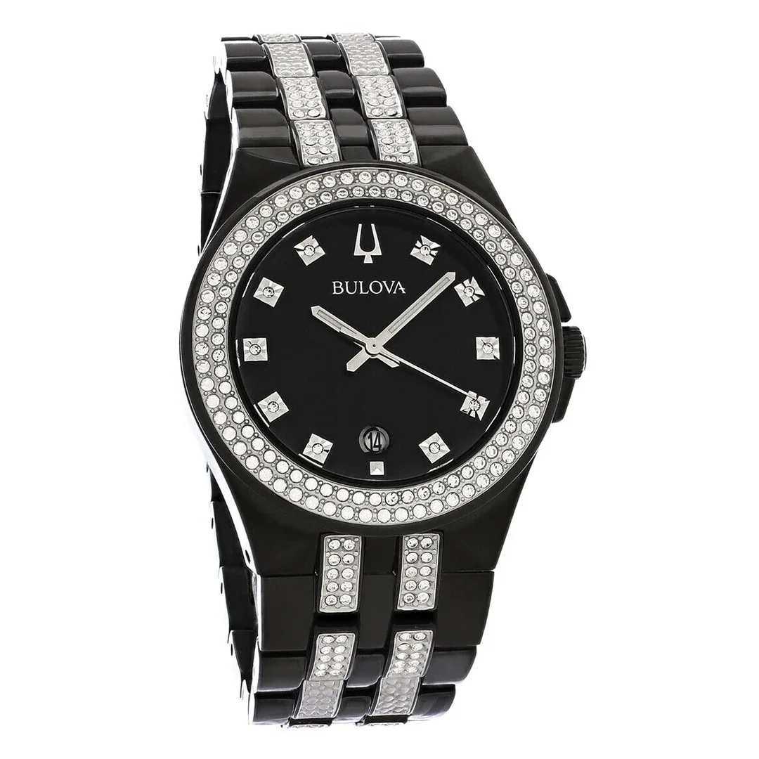 Bulova Crystal Collection Black Dial Two Tone Steel Strap Watch Set - Image 3