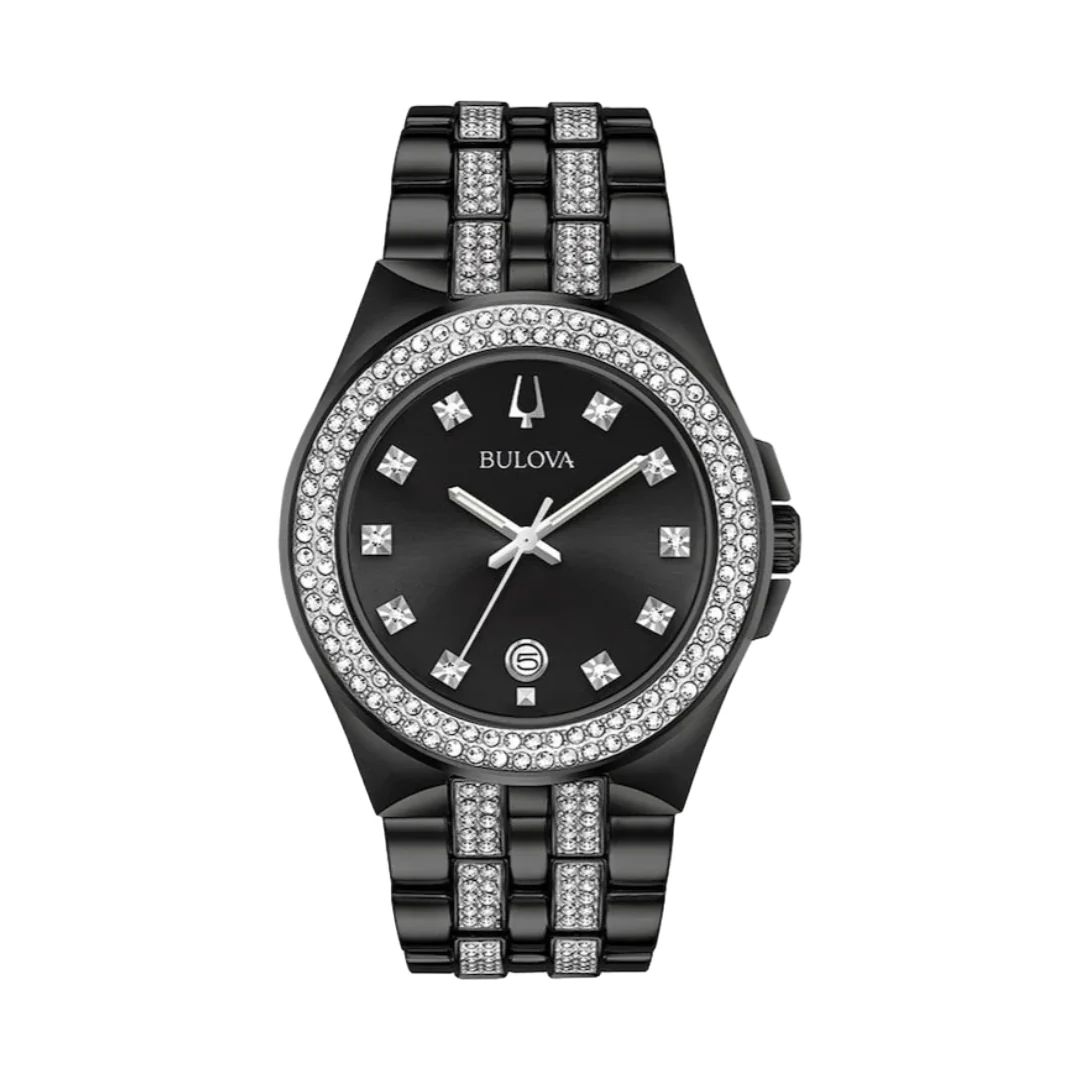 Bulova Crystal Collection Black Dial Two Tone Steel Strap Watch Set - Image 4