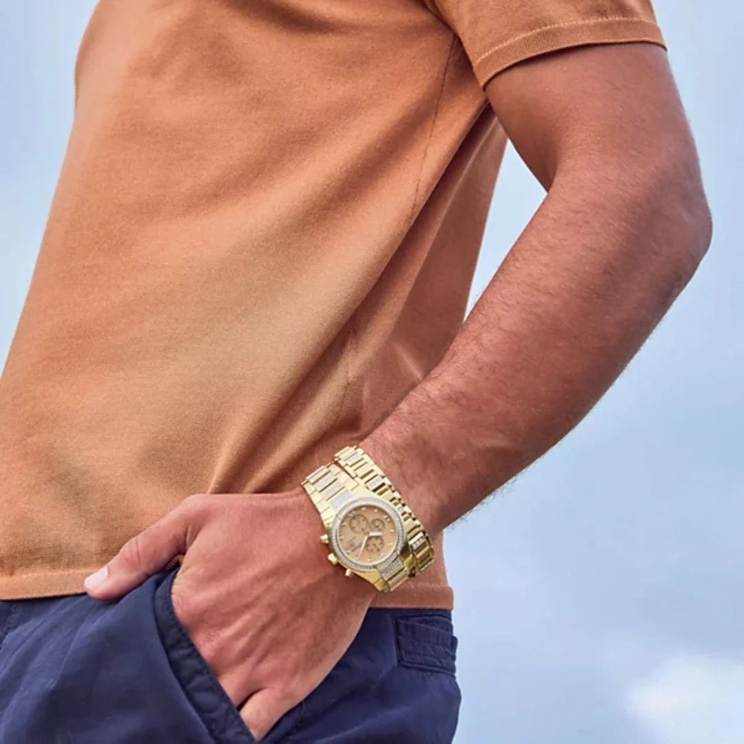 Citizen Eco-Drive Men's Chronograph Crystal Gold-Tone Stainless Steel Bracelet Watch 42mm Gift Set - Image 5