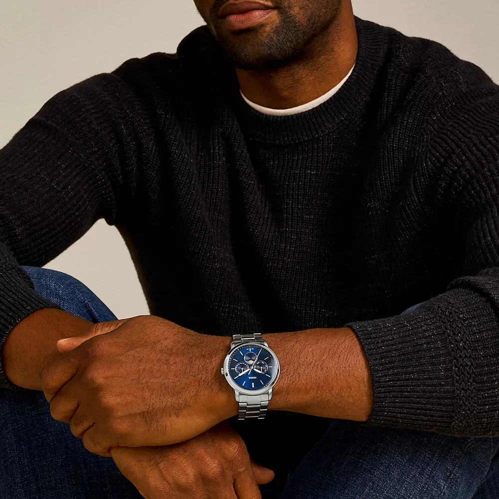 Fossil Neutra Men's 42mm Silver-Tone Bracelet Watch - Blue Dial - Image 4