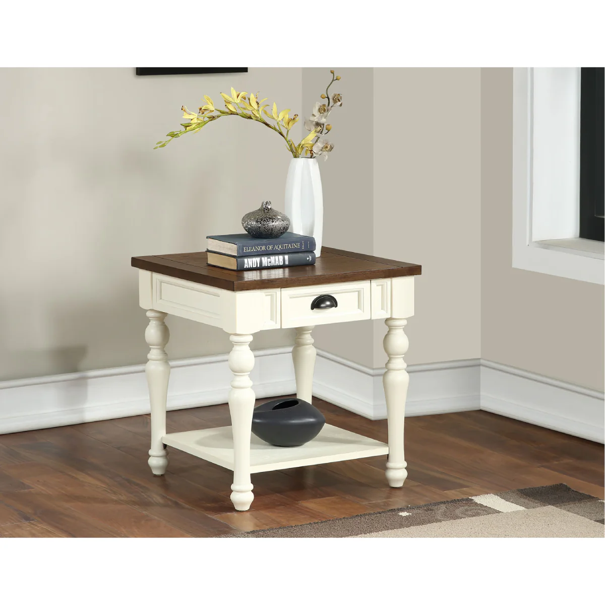 Joanna 22" End Table with Drawer and Open Shelf by Steve Silver Company - Ivory/Mocha - Image 4