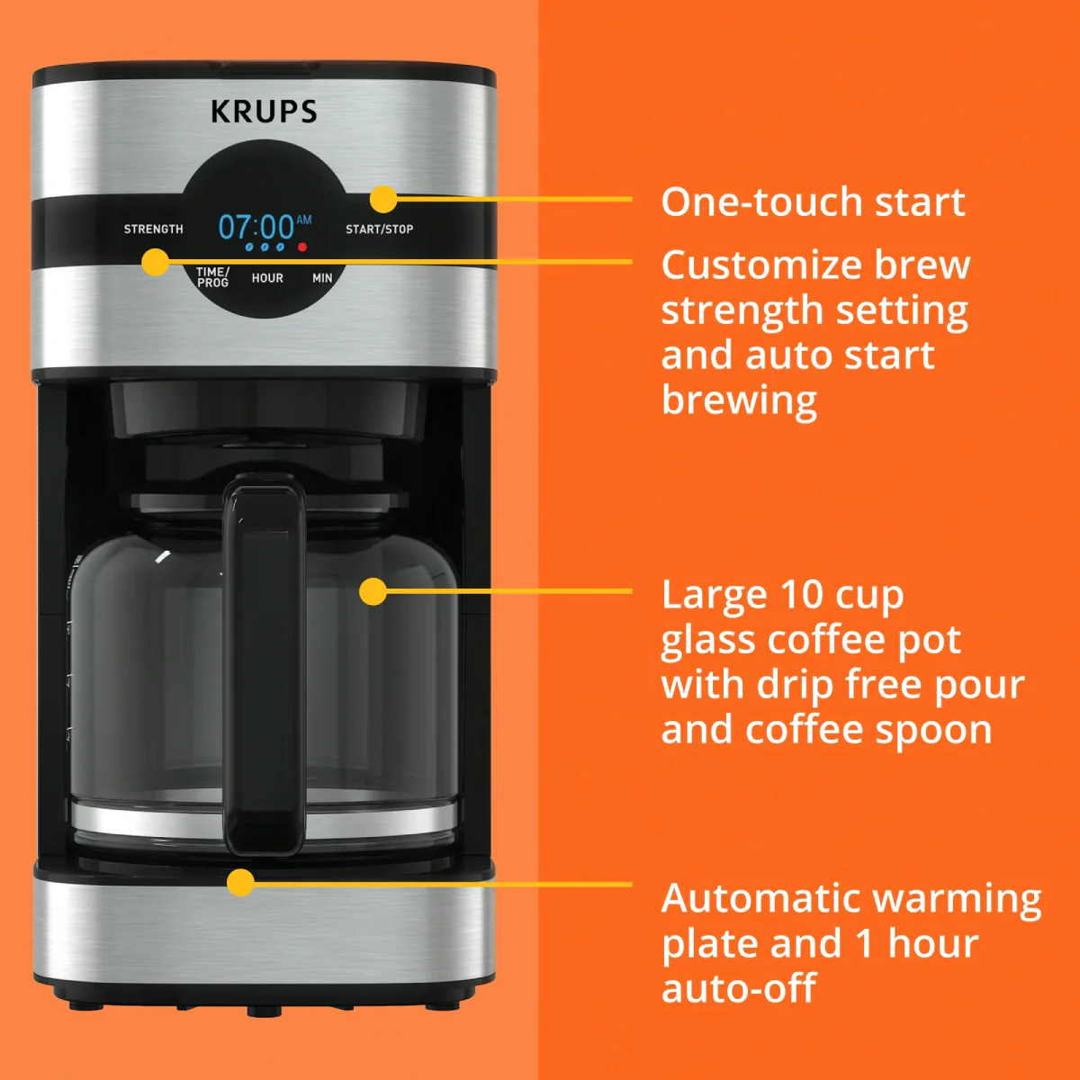 Krups KM205D50 Simply Brew 10-Cup Digital Drip Coffee Maker - Black/Stainless - Image 6