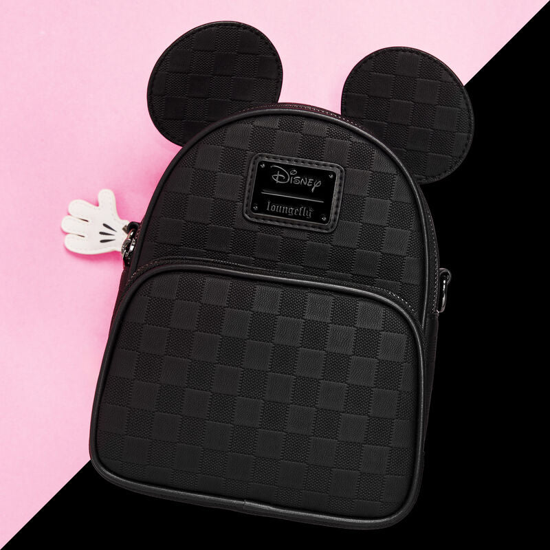 Loungefly Disney Mickey Mouse Checkered Texture Convertible Mini Backpack - Black - Image 5