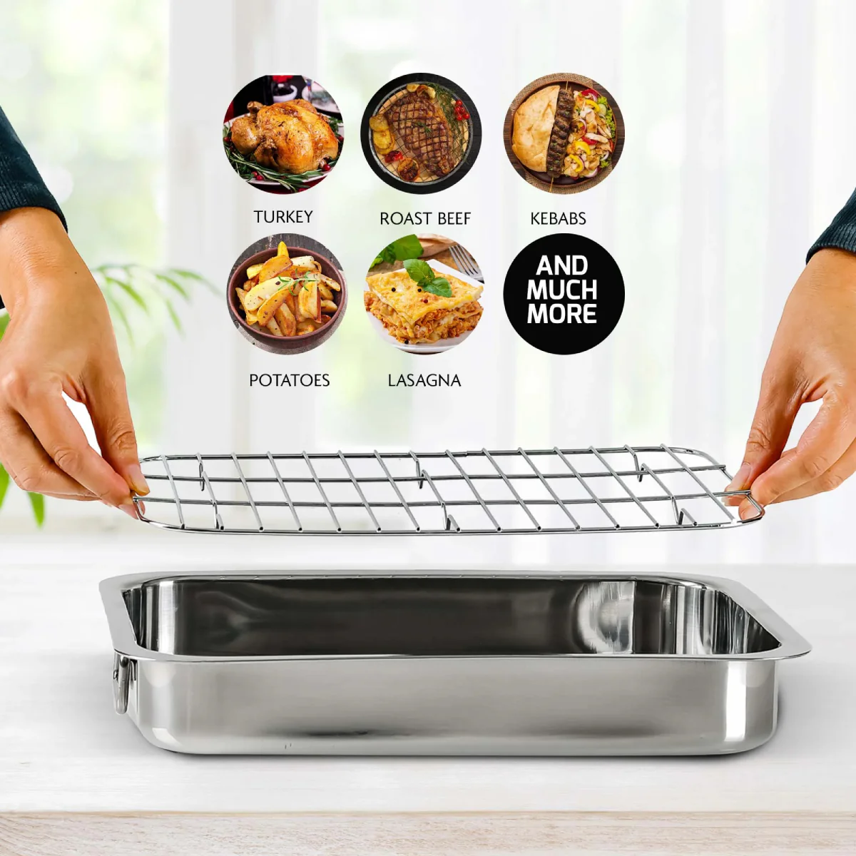 Ovente CWR23131S 13" Roasting Pan - Silver - Image 5