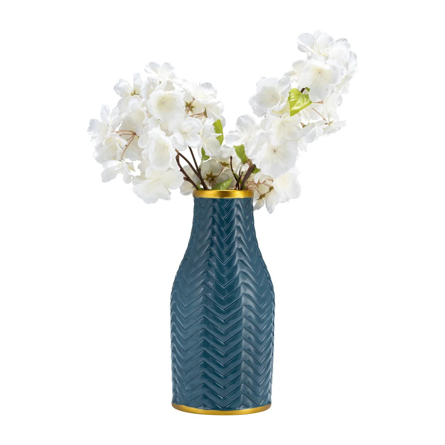 Sagebrook Home Contemporary 10" Chevron Ceramic Vase - Teal - Image 3