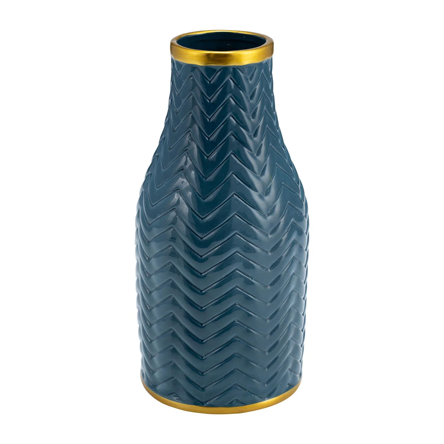 Sagebrook Home Contemporary 10" Chevron Ceramic Vase - Teal - Image 4