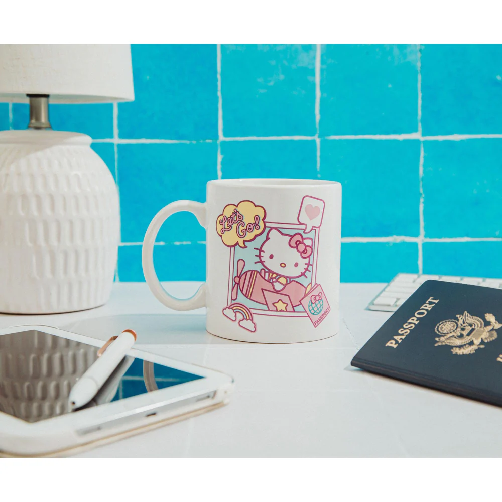 Sanrio Hello Kitty 20 oz "Let's Go" Travel Destination Ceramic Mug - White/Pink - Image 3