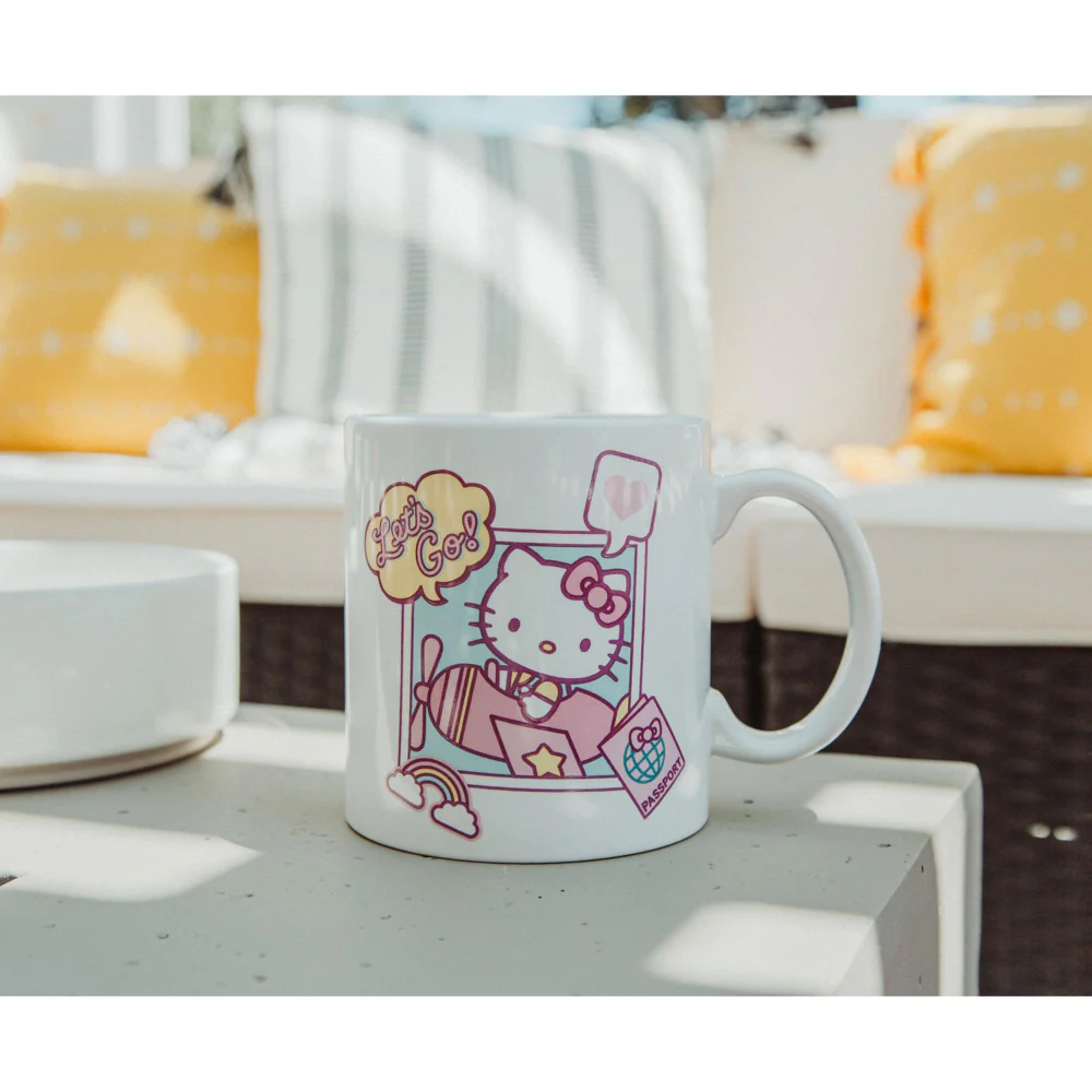 Sanrio Hello Kitty 20 oz "Let's Go" Travel Destination Ceramic Mug - White/Pink - Image 4