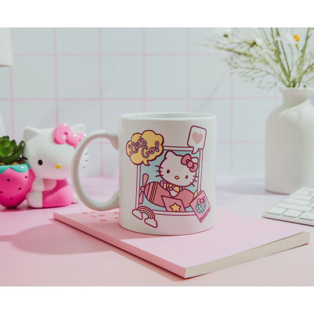 Sanrio Hello Kitty 20 oz "Let's Go" Travel Destination Ceramic Mug - White/Pink - Image 5