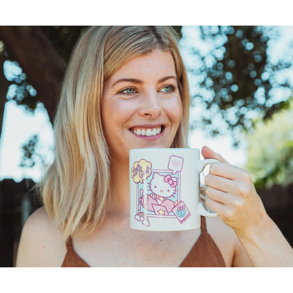 Sanrio Hello Kitty 20 oz "Let's Go" Travel Destination Ceramic Mug - White/Pink - Image 6