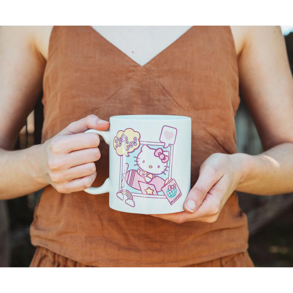 Sanrio Hello Kitty 20 oz "Let's Go" Travel Destination Ceramic Mug - White/Pink - Image 8