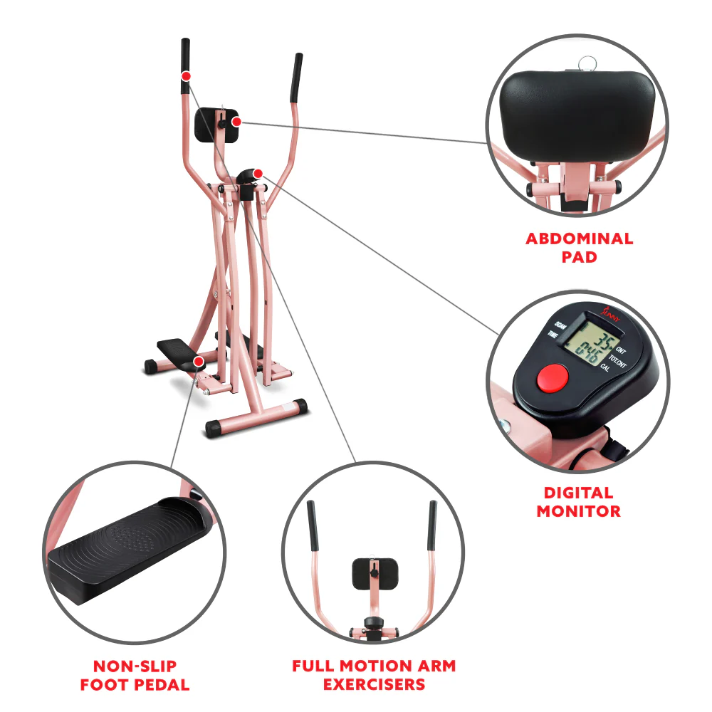 ?Sunny Health & Fitness Air Walk Trainer Glider Exercise Machine - Rose Gold - Image 8