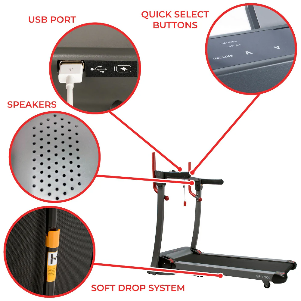 ?Sunny Health & Fitness Incline Folding Treadmill with Bluetooth Speakers and USB Charging - Image 4
