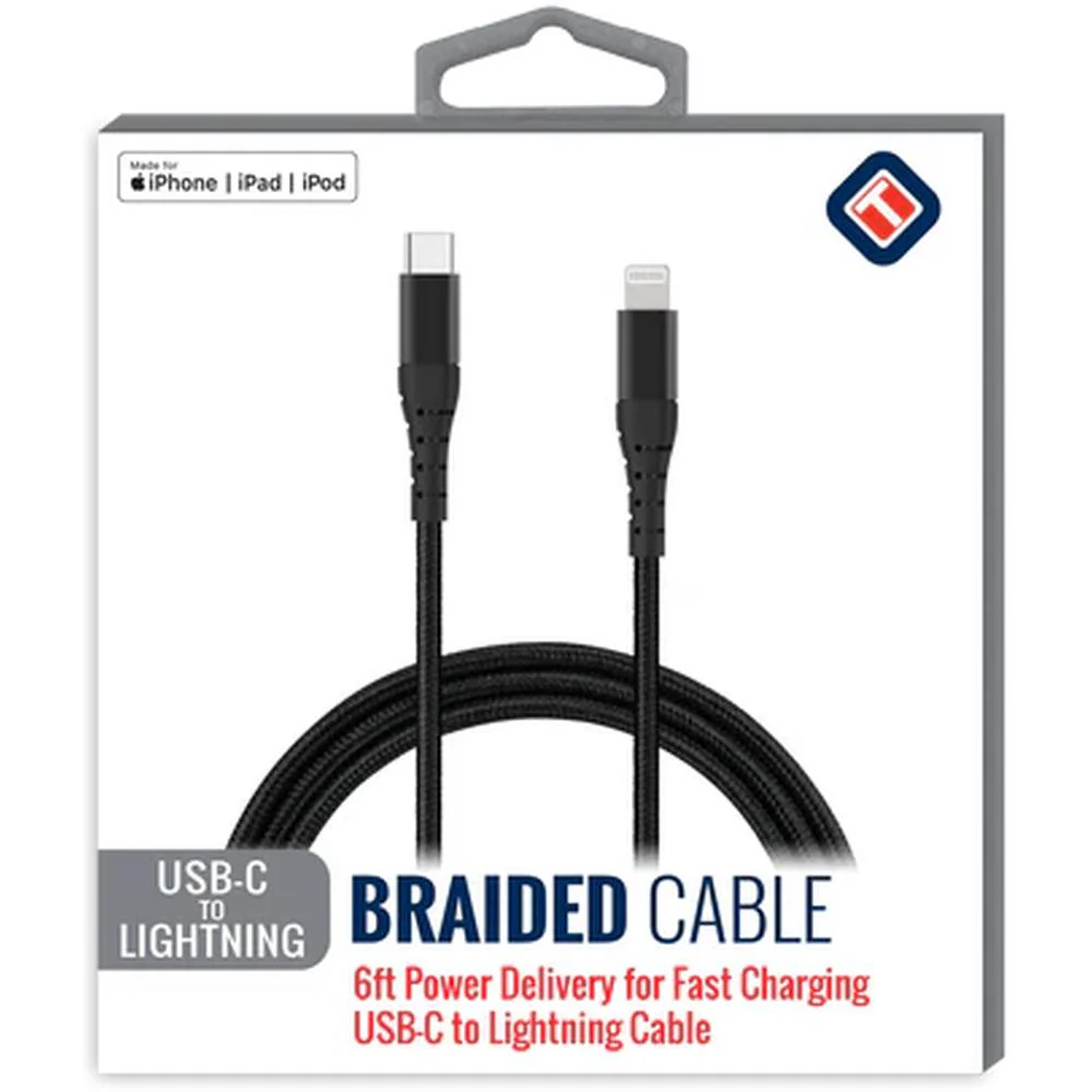 TekYa USB-C to Lightning Braided Cable - Black - Image 4