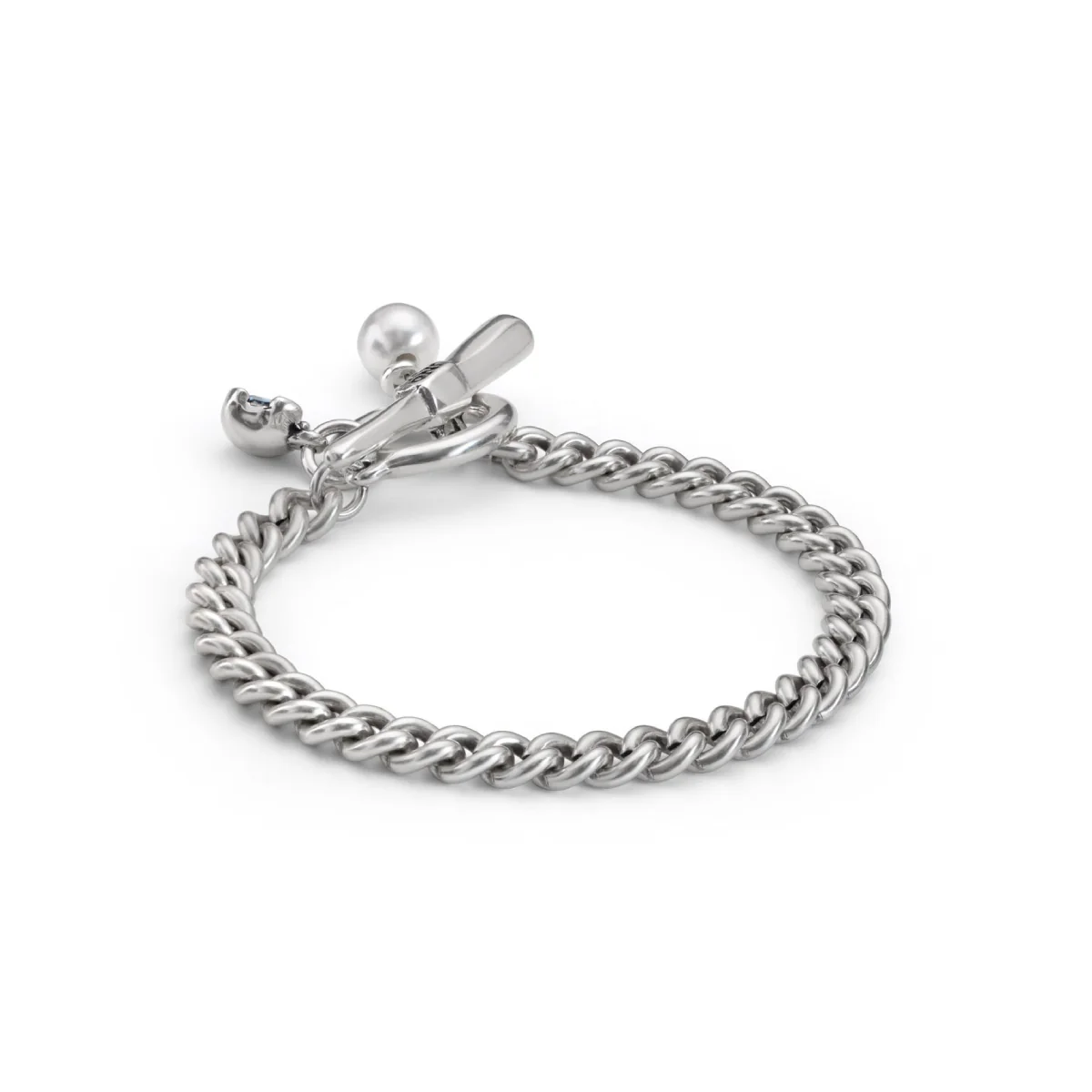 UNOde50 Charismatic Women's 6.2" Blue Silver Faceted Crystal and Pearl Cuben Link Bracelet in Sterling Silver-Plating over Metal - Image 3