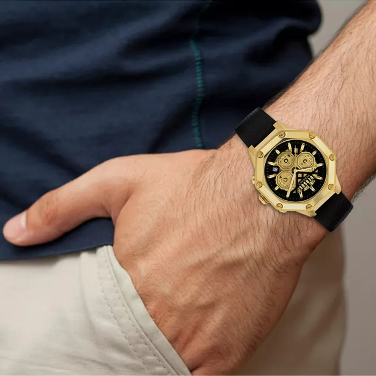 Versus Versace Palestro Men's 45mm Strap Watch - Gold Tone/Black Dial - Image 4