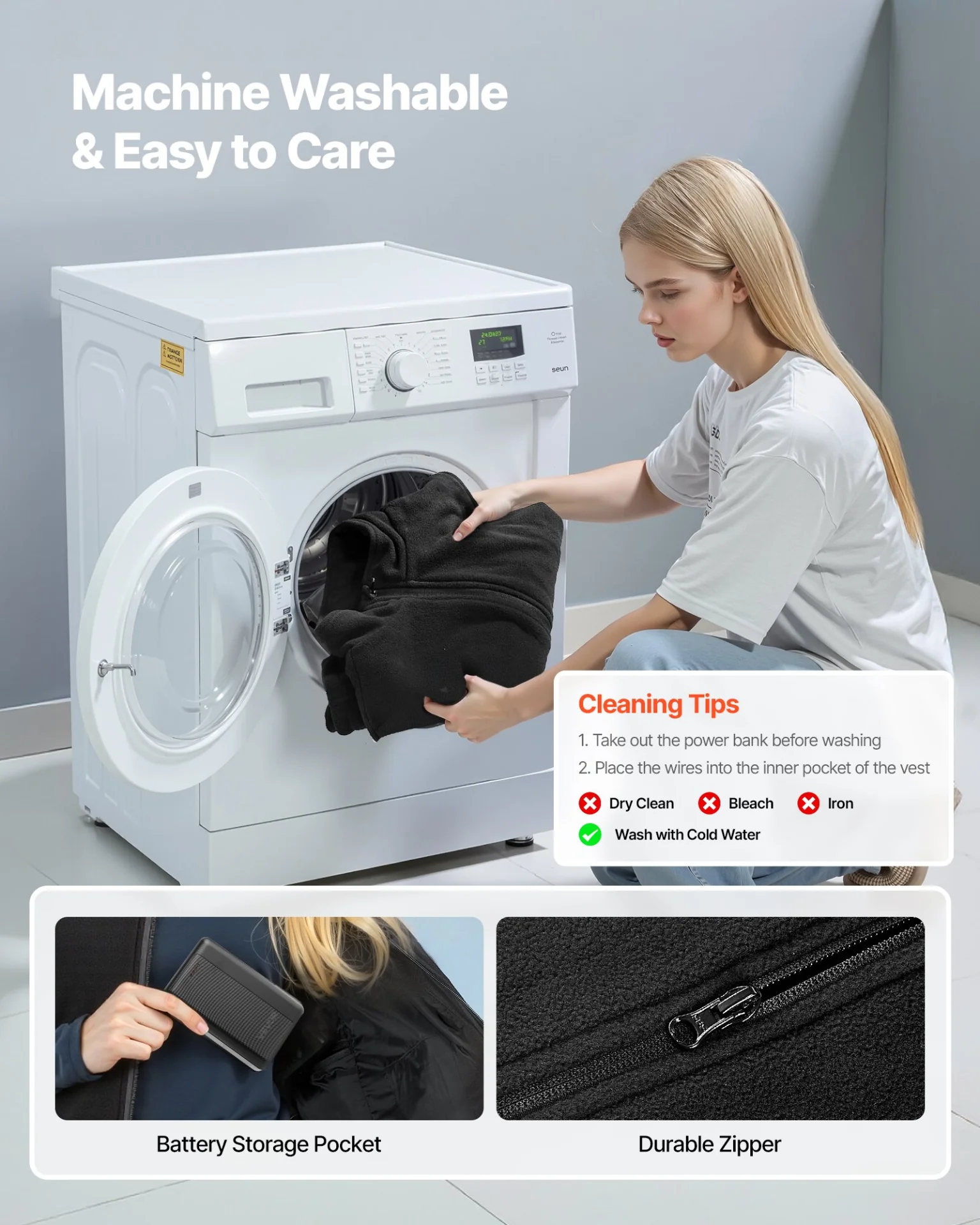 Heated Vest, Women Electric Heating Vest with 16000 mAh Battery Pack, 6 Heating Zones Lightweight Rechargeable Winter-Vest with 3 Levels, for Outdoor Hiking Camping Fishing Skiing, Size S - Image 4