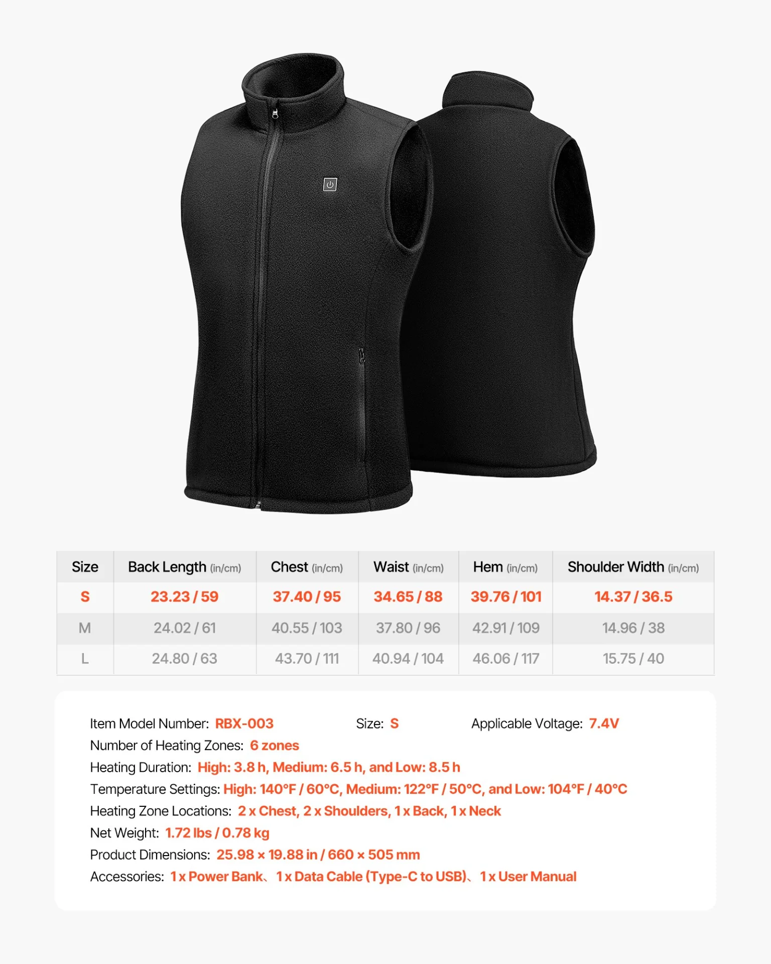 Heated Vest, Women Electric Heating Vest with 16000 mAh Battery Pack, 6 Heating Zones Lightweight Rechargeable Winter-Vest with 3 Levels, for Outdoor Hiking Camping Fishing Skiing, Size S - Image 6