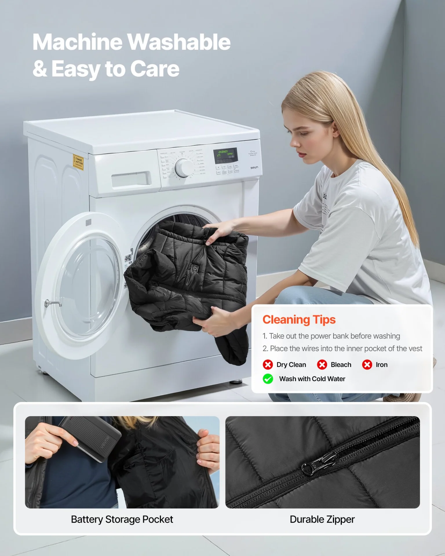 Heated Vest, Women Electric Heating Vest with 16000 mAh Battery Pack, 8 Heating Zones Lightweight Rechargeable Winter-Vest with 3 Levels, for Outdoor Hiking Camping Fishing Skiing, Size L - Image 4