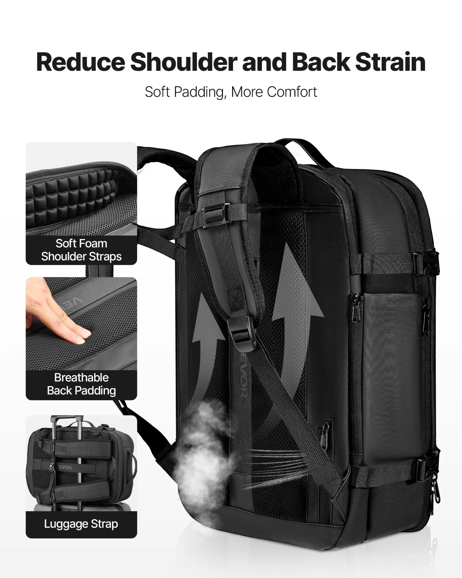 Vacuum Travel Backpack, 65L, Expandable Vacuum Seal Compression Travel Backpack, with TSA-Approved Lock, Multiple Pockets Compartments, Water-Resistant Carry-On Suitcase Luggage, No Pump, Black - Image 5