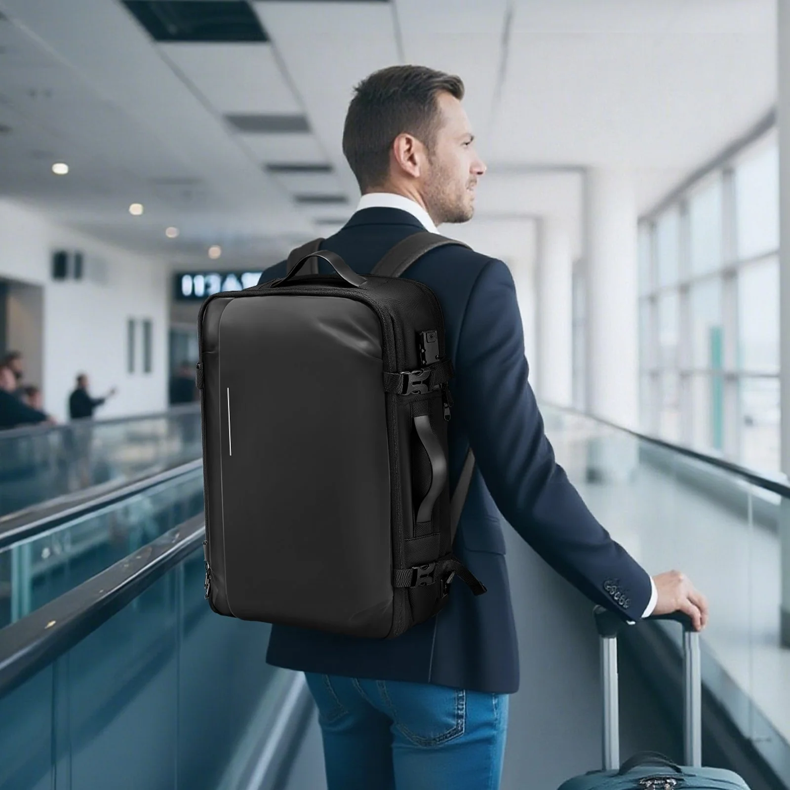 Vacuum Travel Backpack, 65L, Expandable Vacuum Seal Compression Travel Backpack, with TSA-Approved Lock, Multiple Pockets Compartments, Water-Resistant Carry-On Suitcase Luggage, No Pump, Black - Image 7