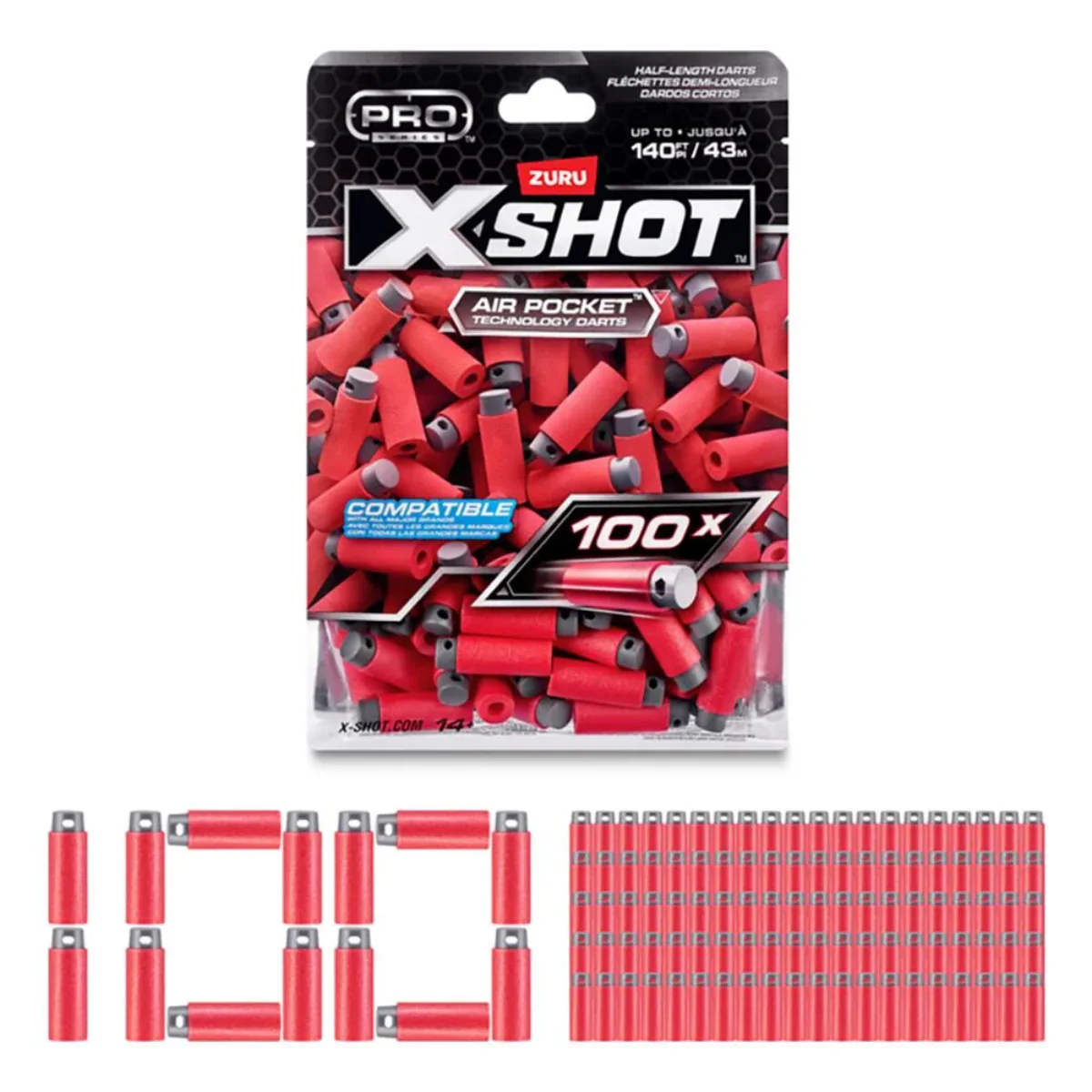 XShot Pro Half Length Refill Darts (100-Pieces) - Red - Image 3