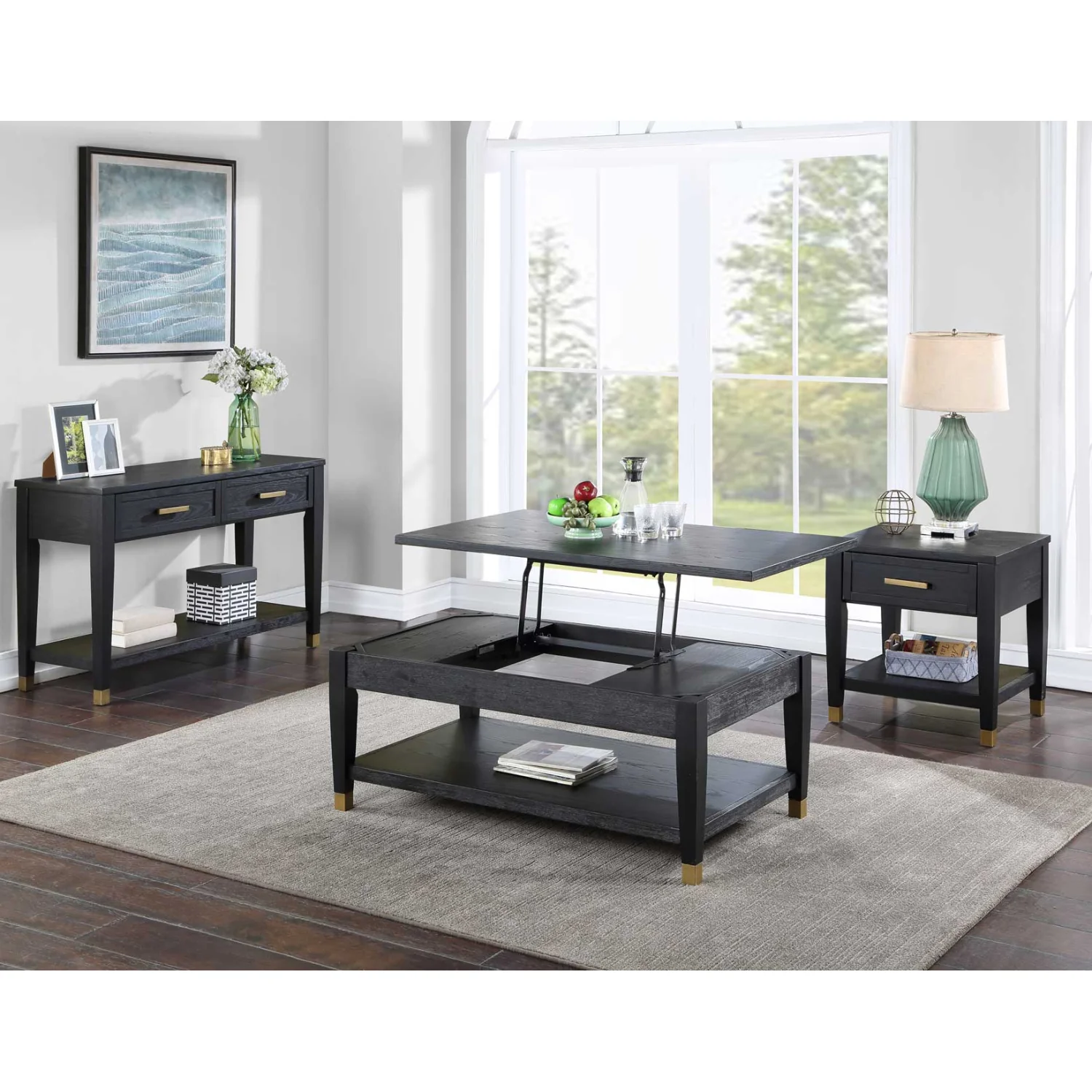 Yves 48" Sofa Table with Open Shelf and 2 Drawers by Steve Silver Company - Charcoal - Image 7