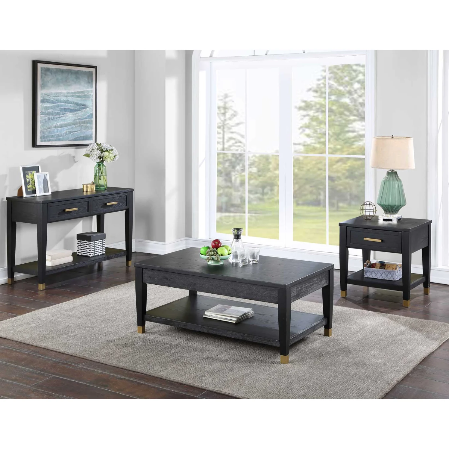 Yves 48" Sofa Table with Open Shelf and 2 Drawers by Steve Silver Company - Charcoal - Image 8